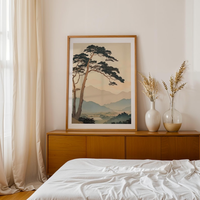 Vintage Japanese Forest Print - Mountain Landscape Wall Art - Japandi ...