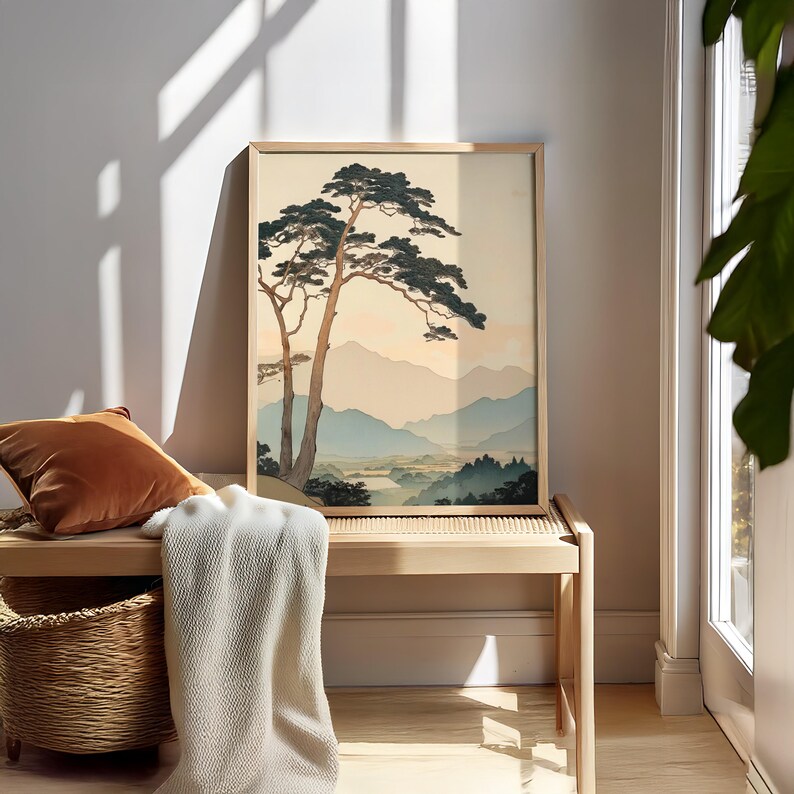 Vintage Japanese Forest Print - Mountain Landscape Wall Art - Japandi ...