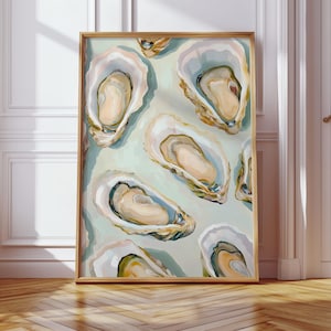Pastel Oyster Painting: Coastal Kitchen Seafood Art Print (Digital Download
