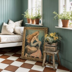 Mermaid Wall Art Print - Vintage-Inspired Ocean Decor - Whimsical Coastal Poster - Mystical Sea Goddess Digital Download - Boho Chic Gift, mermaid wall art, vintage ocean art, coastal wall print, beach decor art, mystical mermaid, underwater print, ocean wall decor, digital art print, sea goddess art, boho wall print, mermaid download, whimsical decor, mermaid poster, mermaidcore