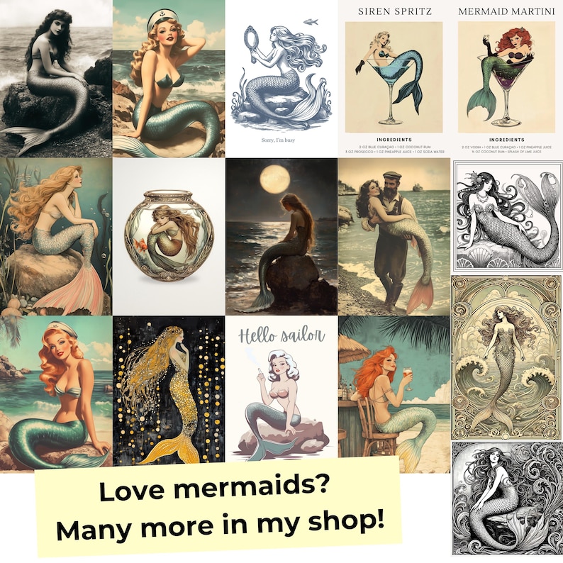 Mermaid Wall Art Print - Vintage-Inspired Ocean Decor - Whimsical Coastal Poster - Mystical Sea Goddess Digital Download - Boho Chic Gift, mermaid wall art, vintage ocean art, coastal wall print, beach decor art, mystical mermaid, underwater print, ocean wall decor, digital art print, sea goddess art, boho wall print, mermaid download, whimsical decor, mermaid poster, mermaidcore