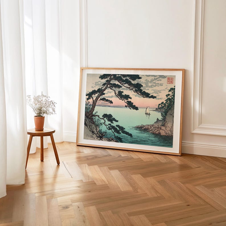 Vintage Japanese Landscape Print - Horizontal Japandi Wall Art - Asian ...