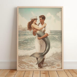 Vintage Mermaid and Sailor Print: Retro Nautical Wall Art (Digital Download)