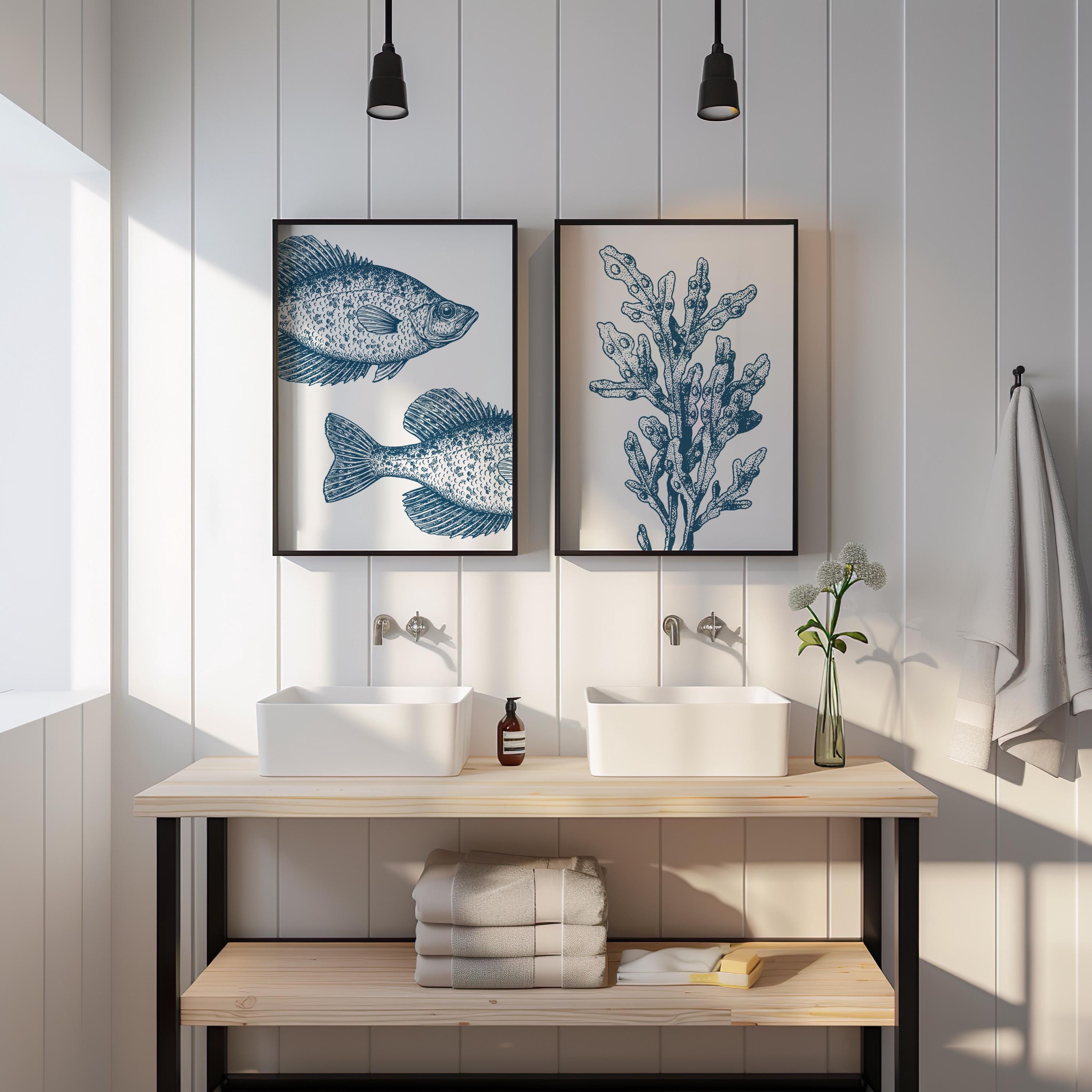 Blue Shell Ptints Coastal Wall Art Set - Blue Sea Shell Prints - Boho Beach House Decor ...