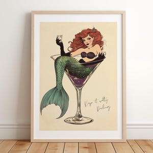 Retro Meerjungfrau Martini Cocktail Kunstdruck: Glam Bar Dekor (digitaler Download)