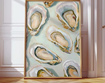 Lámina de acuarela de ostras - Decoración de cocina costera: Descarga digital