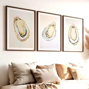 Oyster Wall Art Set of 3, Coastal Prints, Pastel Watercolor Oyster Shells, Modern Elegant Beach House Decor, Neutral Nautical Printable beach house art minimalist art ocean wall decor wall art set of 3 trendy coastal print neutral coastal art oyster shells print pastel oyster shells watercolor oysters modern elegant art marine nautical art oysters triptych bathroom kitchen