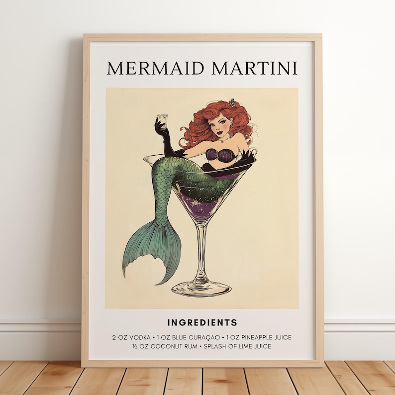 Vintage Mermaid Cocktail Wall Art - Mermaid Martini and Siren Spritz Poster Set of 2 - Retro Bar Decor for Coastal & Nautical Home Style mermaid recipe art
cocktail wall art
vintage bar print
coastal decor print
martini recipe art
digital bar decor
mermaid wall art
home bar printable
coastal kitchen art
cocktail sign
trendy cocktail art
aperol spritz poster
cocktail poster