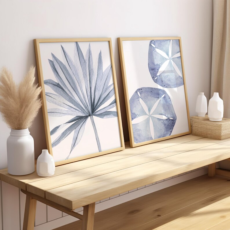modern starfish
hamptons decor
ocean artwork
beach house decor
bedroom living room
blue beach wall art
coastal prints
marine biology art
neutral trendy art
starfish sand dollar
beachy art set of 2
palm leaf watercolor