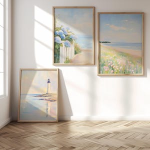 Set of 3 Pastel Coastal Wall Art / Summer Beach Print / Ocean Wildflowers / Blue Hydrangeas Painting / Beach House Decor / Preppy Dorm Room, ocean painting
coastal wall art
blue hydrangea art
hydrangeas beach
nautical marine art
summer beach print
beachy wall art
three piece wall art
pastel beach prints
preppy dorm room art
pink wildflowers
beach house decor
ocean light house