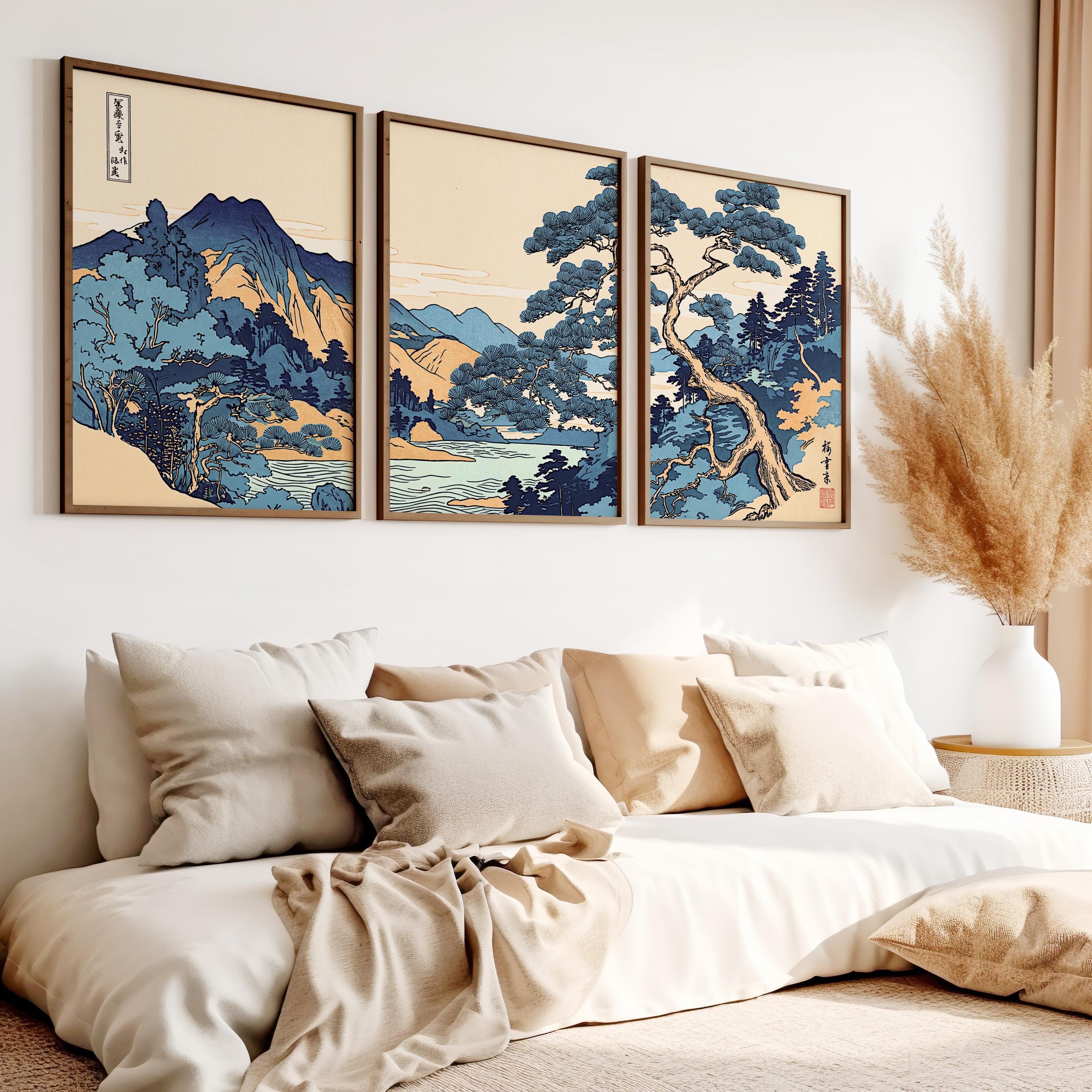 Vintage Style Japanese Landscape Print Set of 3 - Mountain Forest Wall ...