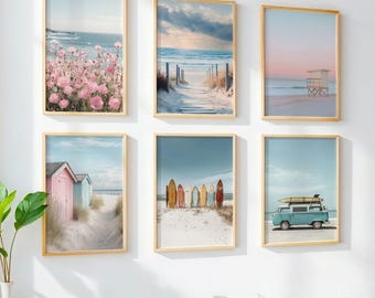 Coastal Gallery Wall - Pastel Beach Photography Print Set - Surf Decor