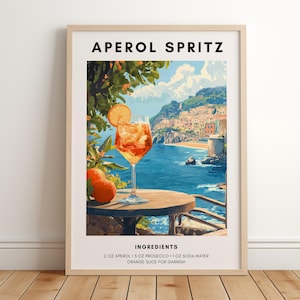 Aperol Spritz Poster | Bar Cart Decor | Aperol Spritz Recipe Print | Beachy Drink | Retro Cocktail Print | Trendy Printable Wall Art