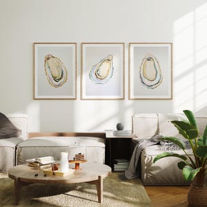 Oyster Shell Wall Art Set, Coastal Prints, Pastel Watercolor Oyster Shells, Modern Elegant Beach House Decor, Neutral Nautical Printable beach house art minimalist art ocean wall decor wall art set of 3 trendy coastal print neutral coastal art oyster shells print pastel oyster shells watercolor oysters modern elegant art marine nautical art oysters triptych bathroom kitchen