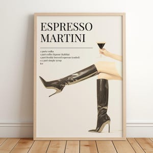 Espresso Martini Recipe Art Print | Glam Boots Cocktail Poster | Retro Cocktail Bar Decor Digital Download | Home Bar Kitchen Art Print