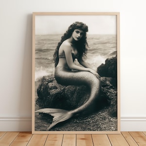 Vintage Mermaid Print - Coastal Ocean Print - Gothic Fantasy Artwork - Siren Mermaid Photo - Retro Mermaid Poster - Printable Wall Art