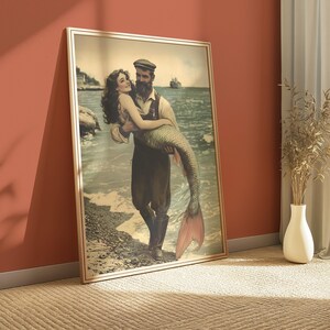 Mermaid Print
Eclectic Decor
Dark Academia Art
Whimsical Print
Vintage Wall Art
Couples Print
Quirky Bathroom
Accessory Fun
Fantasy Creature Art
for Mermaidcore Room
Nautical Decor Idea
mermaid fisherman
beachy print,, fisherman aesthetic