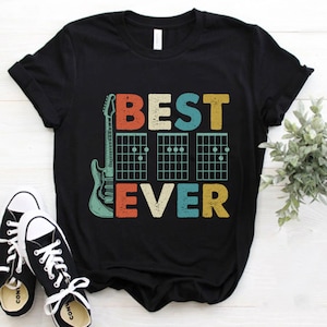 Meilleure chemise de papa de guitare, cadeau de fête des pères pour guitariste, cadeau de papa de guitare musicale, chemise de notes de musique de père, cadeau de fête des pères vintage Tee