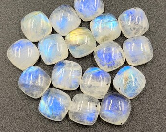 Natural Rainbow Moonstone Cushion Cabochon, Loose Gemstone Jewelry Making Stone (5MM-15MM)