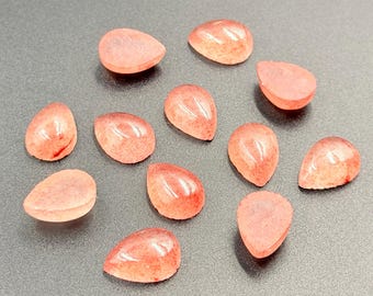 Natural Pink Strawberry Quartz Pear Cabochon Gemstone, Loose Calibrated Gemstone Jewelry Making Stone (5x7-10x14MM)