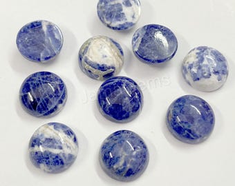 AAA+ Natural Blue Sodalite Round Cabochon, Loose Gemstone (4-15MM)