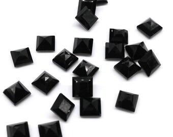Onice nero naturale, taglio quadrato sfaccettato, pietra preziosa sfusa e calibrata per la creazione di gioielli (5-15 mm)
