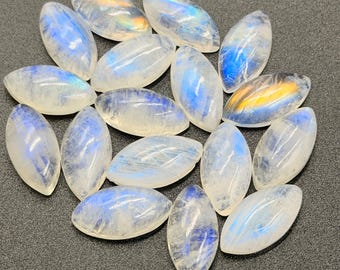 Piedra preciosa natural de piedra lunar arcoíris talla marquesa en cabujón para la fabricación de joyas (5 x 10 mm - 10 x 20 mm)