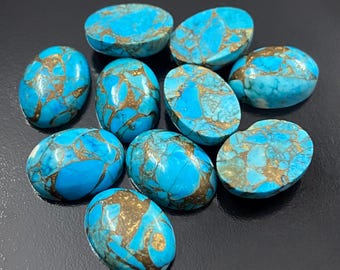 Cabujón de turquesa de cobre azul natural, piedra preciosa ovalada, calibrada (5 x 7 mm - 10 x 14 mm)
