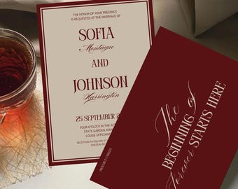 Luxury Old Money Wedding Invitation Suite Template, Elegant Red Wedding Invitation Suite Template, Timeless Wedding Invite, Instant Download