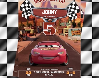 Cars Birthday Invitation, Birthday Invitation, Lightning McQueen Invitation, Kids Birthday Invitation, Editable Canva Template