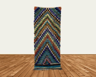 Vintage Moroccan Berber Runner Rug: Colorful Checkered Woven Rug (3x7)