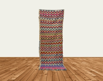 幾何学模様のモロッコ風 3x7 ランナー、カラフルなビンテージ ランナー