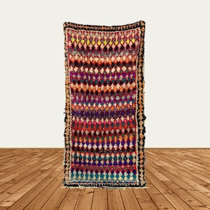 3x7 colorful diamond rug, vintage Berber area rug.