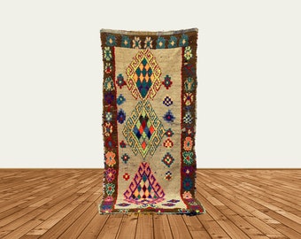 3x8 ft Moroccan vintage colorful rug, tribal Berber area rug.
