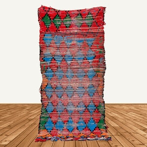 8X3 Moroccan boucherouite and cotton rug, vintage narrow runner rug