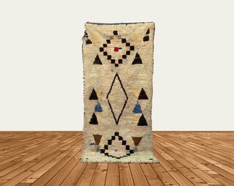3x7 ft Moroccan diamond white rug, Tribal vintage area rug.