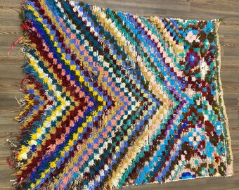Vintage Moroccan Berber Rug: Colorful Checkered Area Rug (6x5)