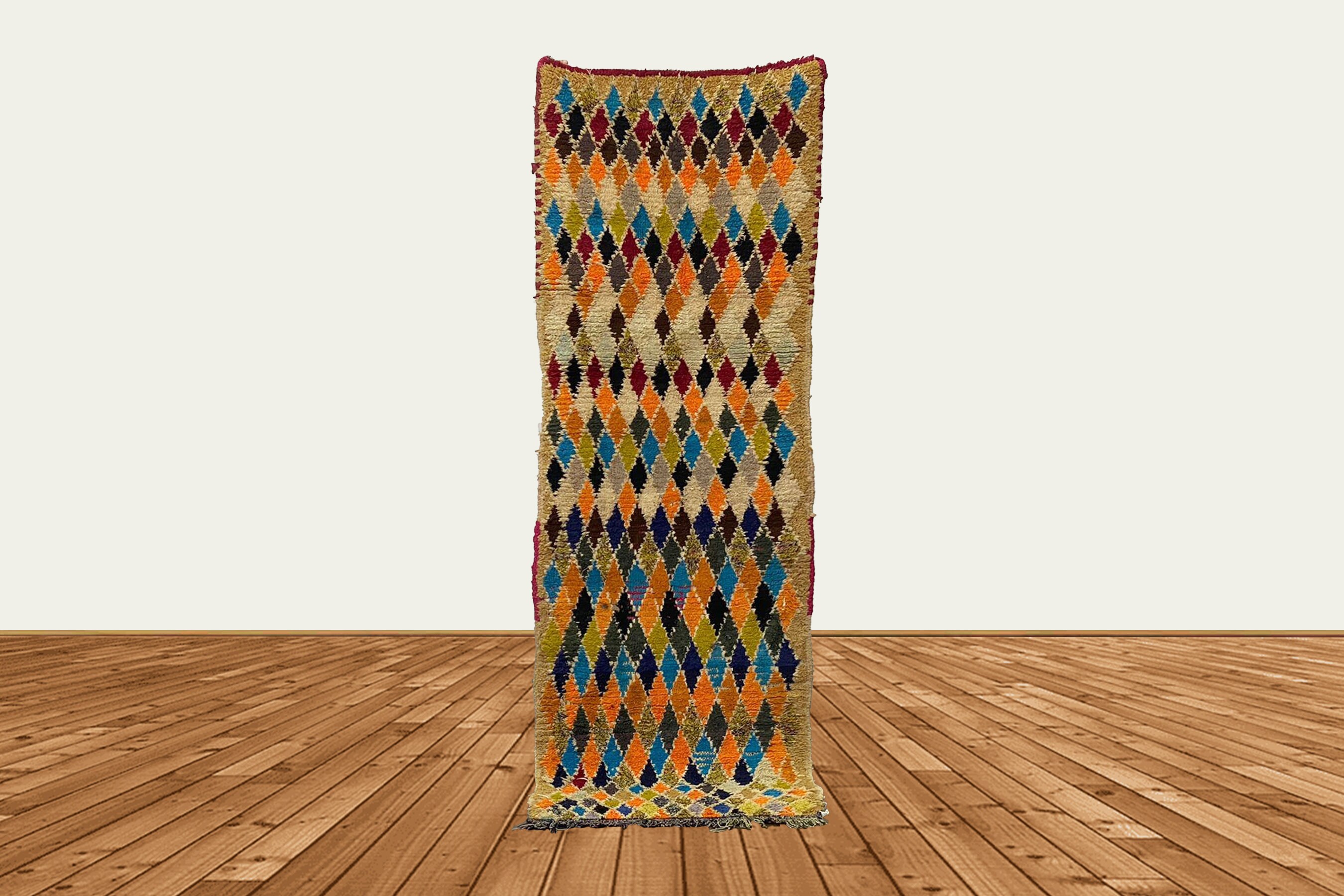 2x7 細幅のモロッコ ダイヤモンド ランナー、カラフルなビンテージ