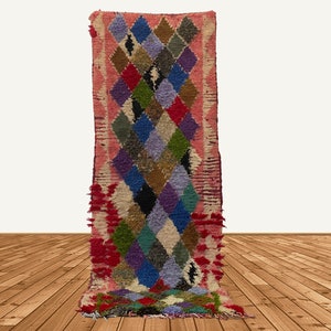 8x3 Moroccan vintage diamond runner rugs, colorful vintage runner rug.