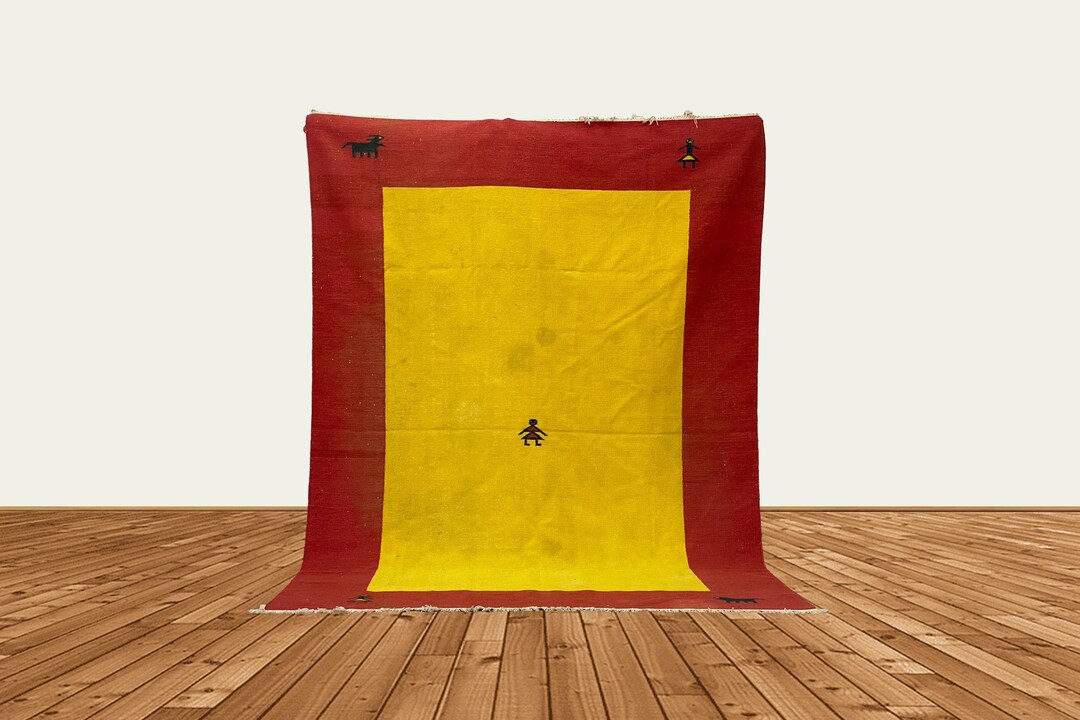 7x9 Vintage Flatweave Red and Yellow Rug, Berber Tribal Rug. Etsy