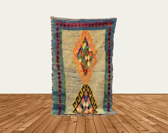 Vintage Moroccan Berber Runner Rug: Colorful Diamond Design, 2x5 ft