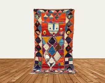 4x8 Moroccan vintage multicolor rug, colorful Berber area rug.