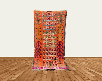 3x9 Moroccan narrow colorful runner rug, Berber vintage runner.