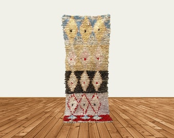Vintage Boucherouite Runner Rug: 3x8 ft Moroccan Berber Area Rug