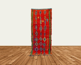 Vintage Moroccan Red Runner Rug: Tribal Berber Decor (3x7 ft)