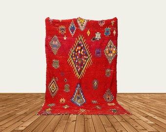 6x10 Large moroccan red rug, vintage tribal rug.