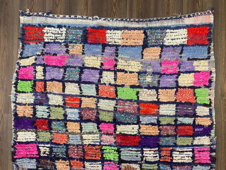 6x4 Moroccan Vintage Boucherouite Grid Small Area Rug, Berber Woven ...