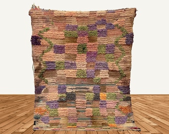 4x3 Vintage Moroccan Berber Rug: Checkered Area Rug
