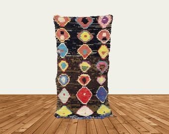 3x6 ft Small Moroccan multicolor diamond rug, vintage Berber area rug.