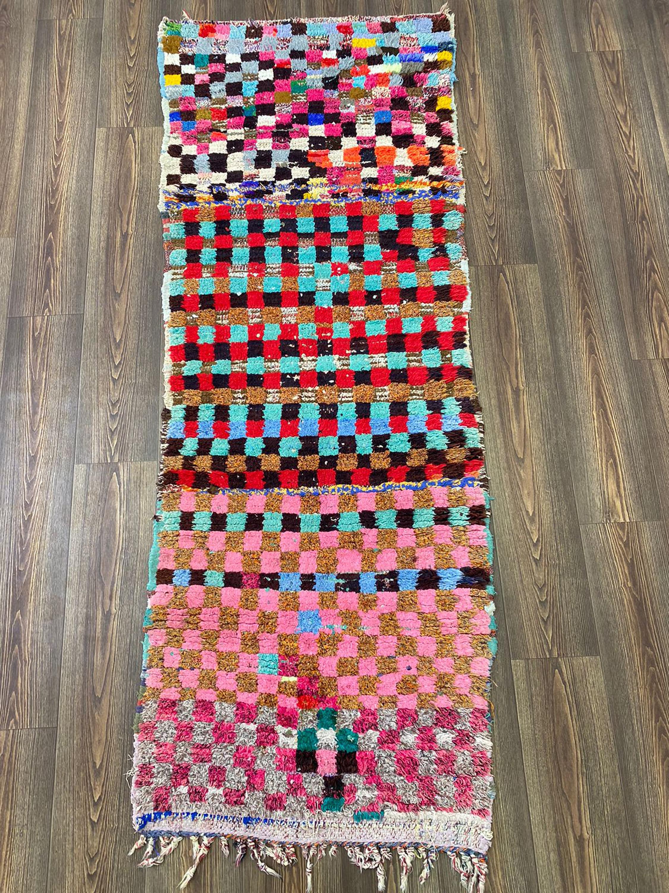 Colorful Checker Rug 7x2 Moroccan Checkered Rug Vintage Runner Rug Berber Checker - Etsy